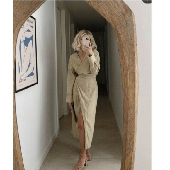 ZARA Dress Wrap Style Textured Midi Long Sleeve - Picture 5 of 15